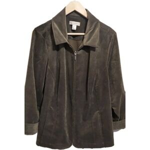 Christopher And Banks Brand Olive Tapered Zip UP Jacket Size 2XL Velvet Nylon